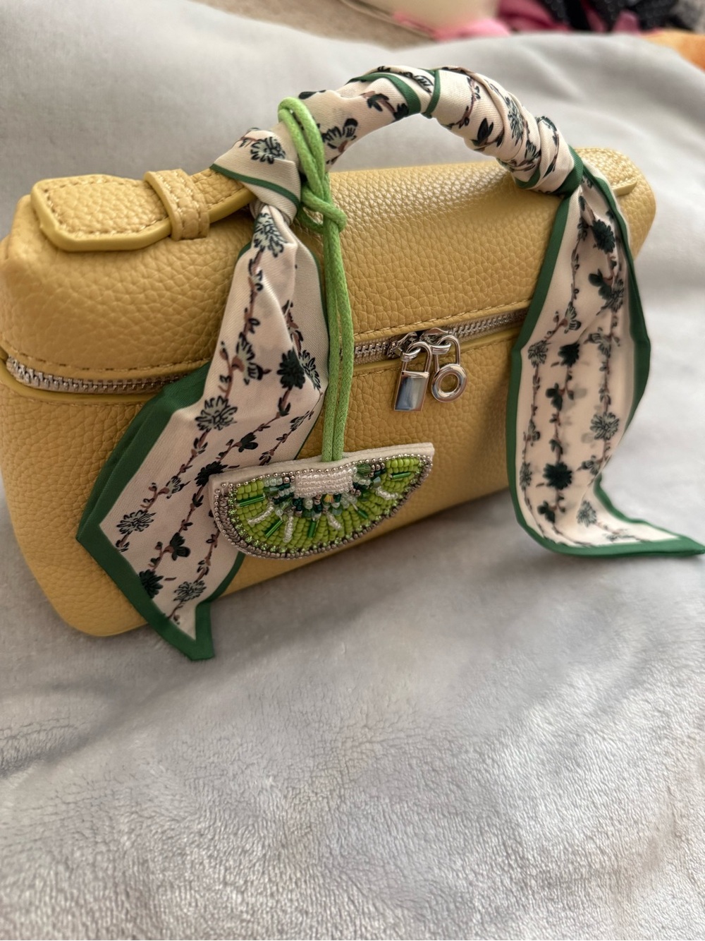 Yellow Top-Handle Women's Bag with Scarf Accent